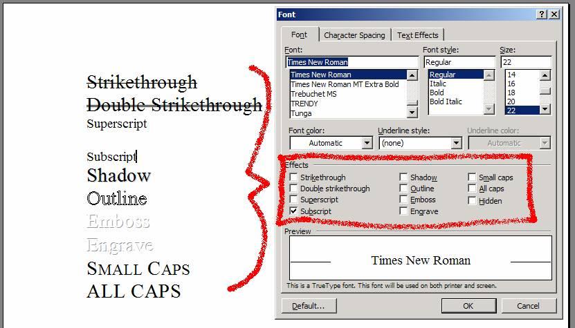 Font Effects In MS Word